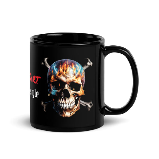 "Skull Dirt Crossbones" Black Glossy MugS